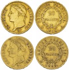 France, Lot of 2 AV 20 Francs 1808/1809 

France, Premier Empire. Napoléon I. Lot of 2 (two) AV 20 Francs 1808 A and 1809 A (6.38 and 6.38 g).
Gad....