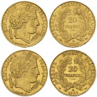 France, Lot of 2 AV 20 Francs 1850/1851 

France, Deuxième République. Lot of 2 (two) AV 20 Francs 1850 A and 1851 A (6.44 and 6.43 g).
Gad. 1059....