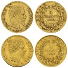 France, Lot of 2 AV 5 Francs 1857/1859 

France, second Empire. Napoléon III (1852-1870). Lot of 2 (two) AV 5 Francs 1857 A and 1859 A.
Gad. 1001....