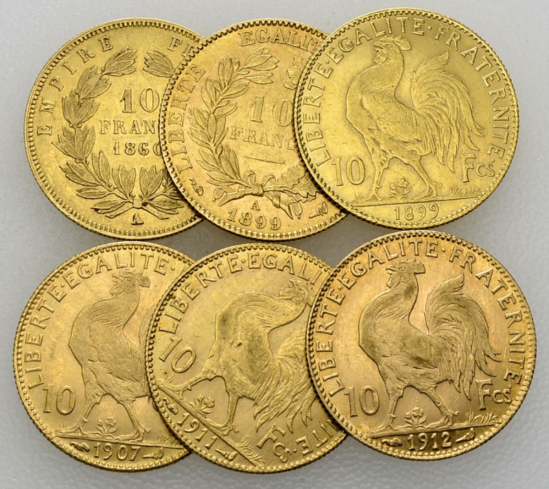 France, Lot of 6 AV 10 Francs 

France. Lot of 6 (six) AV 10 Francs: 1860 A, 1...