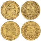 France, Lot of 2 AV 5 Francs 1864/1866 

France, second Empire. Napoléon III (1852-1870). Lot of 2 (two) AV 5 Francs 1864 A and 1866 BB.
Gad. 1002....