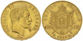 Napoléon III, AV 100 Francs 1868 A, rare 

France, IIe Empire. Napoléon III (1852-1870). AV 100 Francs 1868 A (35 mm, 32.20 g), Paris.
Gad. 1136; F...