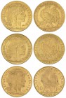 France, Lot of 3 AV 10 Francs 1907/1910/1914 

France, IIIe République. Lot of 3 (three) AV 10 Francs 1907, 1910 and 1914 (3.22, 3.23 and 3.21 g).
...