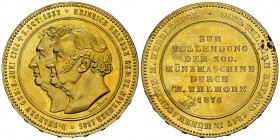 Deutschland, Vergoldete AE Medaille auf die Gebr. Uhlhorn 

Deutschland. Vergoldete Bronzemedaille 1876 (41.5 mm, 35.62 g), auf die Vollendung der 2...