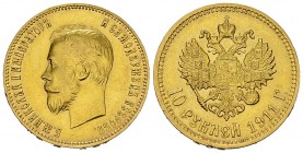 Russia AV 10 Roubles 1911 

Russia. AV 10 Roubles 1911 (8.58 g).
KM Y. 64.

Extremely fine.