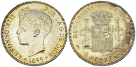 Spain AR 5 Pesetas 1899 

Spain. Alfonso XIII (1886-1898). AR Peso 1899 SG V (37 mm, 25.14 g), Madrid mint.
Calicó 28; Dav. 344.

Nicely toned an...