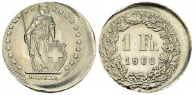 Schweiz, 1 Franken 1968, dezentriert 

Schweiz, Eidgenossenschaft. Fehlprägungen. Cu-Ni 1 Franken 1968 B (4.39 g).
Richter A151; HMZ 2-1304. 
Selt...