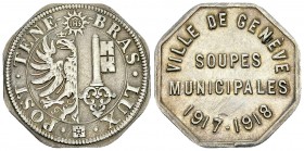 Genf, AR Abschlag einer Suppenmarke 1917/1918 

Schweiz. Genf, Stadt. Silberabschlag einer Suppenmarke 1917/1918 (23 mm, 4.82 g). Soupes municipales...