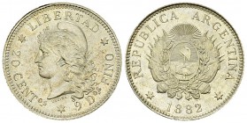 Argentina AR 20 Centavos 1882 

Argentina, Republic. AR 20 Centavos 1882 (5.02 g).
 KM 27. 

Almost uncirculated.