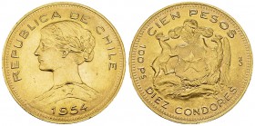 Chile AV 100 Pesos 1954 

Chile, Republic. AV 100 Pesos 1954 (20.33 g).
KM 175.

Almost uncirculated.