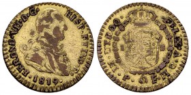 Colombia Gilt AE Escudo 1819, contemporary imitation 

Colombia. Fernando VII (1808-1819). Gilt AE Escudo 1819 P-FM (19 mm, 2.23 g), "Popayan".
Cf....