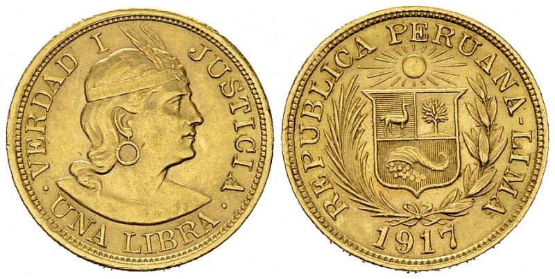 Peru AV Libra 1917 

Peru, Republic. AV Libra 1917 (7.98 g).
KM 207.

Extre...