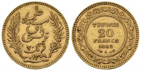 Tunisia AV 20 Francs 1892 A, Paris 

Tunisia. AV 20 Francs 1892 A (6.44 g).
KM 227.

Good very fine.
