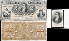 ARGENTINA. Lot of (3). Banco Nacional. 2 Pesos, 5.11.1881. P-S650p1 & S650p2. Front Proof, Back Proof, & Vignette.
An interesting lot from the Banco ...