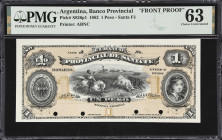 ARGENTINA. Lot of (2). Banco Provincial de Santa Fe. 1 Peso, 1.1.1882. P-S826p1 & S826p2. Front & Back Proofs. PMG Choice About Uncirculated 58 EPQ & ...