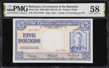 BAHAMAS. Bahamas Government. 5 Pounds, 1936 (ND 1945-47). P-12b. PMG Choice About Uncirculated 58.
A popular type that would be much rarer if it wasn...