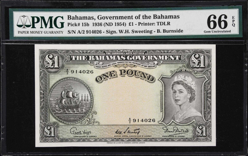 BAHAMAS. Bahamas Government. 1 Pound, 1936 (ND 1954). P-15b. PMG Gem Uncirculate...