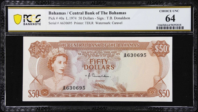 Popular Bahamas 1974 $50 in Choice UNC
BAHAMAS. Central Bank of the Bahamas. 50...