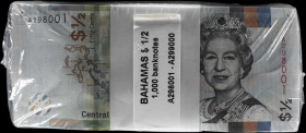 BAHAMAS. Sealed Brick of (1000). Central Bank of the Bahamas. 50 Cents, 2019. P-A77. Uncirculated.
A full brick of 10 packs sealed as originally deli...