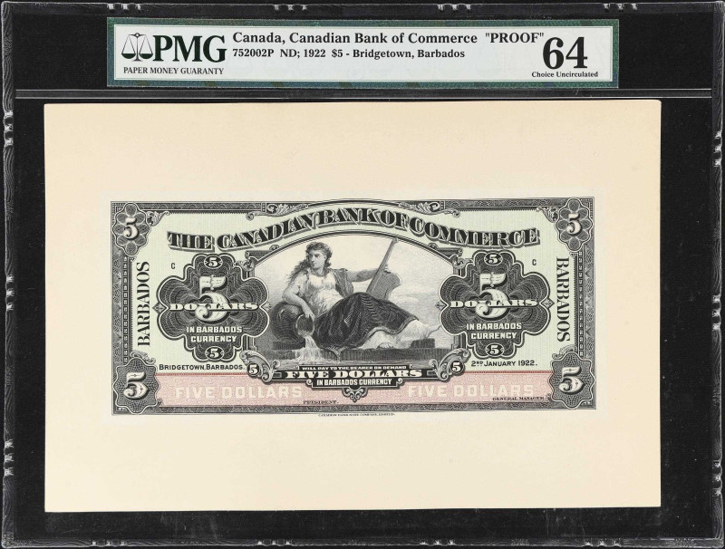 BARBADOS. Lot of (2). Canadian Bank of Commerce - Barbados. 5 Dollars, 2.1.1922....