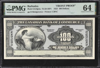 BARBADOS. Lot of (2). Canadian Bank of Commerce - Barbados. 100 Dollars, ND (1922). P-S123p2a & S123p2b. CH #75-20-10P1 & CH #75-20-10P2. Front & Back...