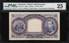 BARBADOS. Government of Barbados. 5 Dollars, 1.1.1939. P-4a. PMG Very Fine 25.
The first date of issue for the $5 (a September 1939 dated issue was p...