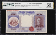 Important Barbados $100 Color Trial Specimen
BARBADOS. Government of Barbados. 100 Dollars, ND (1943). P-6cts. Color Trial Specimen. PMG About Uncirc...