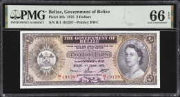 BELIZE. Lot of (4). Government of Belize. 2 Dollars, 1.6.1975. P-34b. Consecutive. PMG Gem Uncirculated 66 EPQ.
A lot of four consecutive notes in Ge...