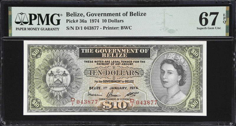 BELIZE. Government of Belize. 10 Dollars, 1.1.1974. P-36a. PMG Superb Gem Uncirc...