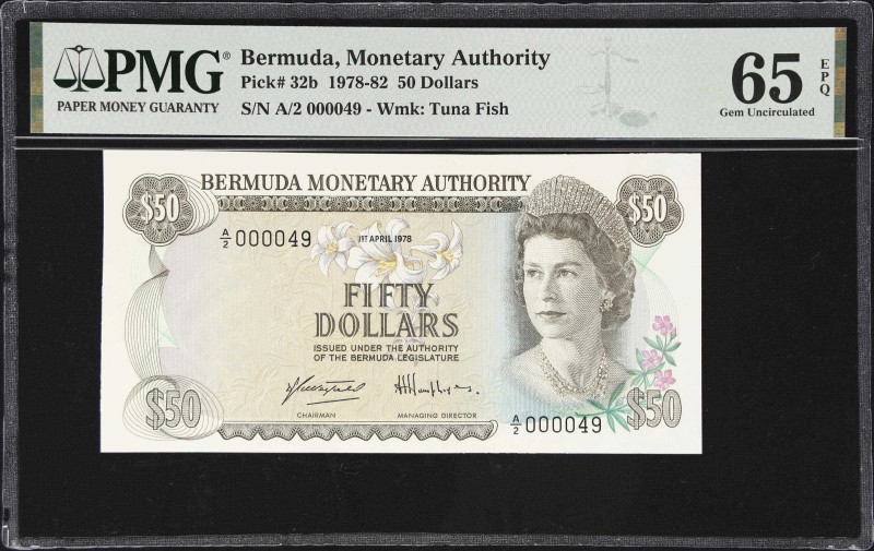 BERMUDA. Bermuda Monetary Authority. 50 Dollars, 1.4.1978. P-32b. Low Serial Num...