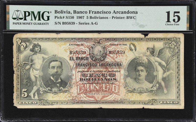 BOLIVIA. Banco Francisco Argandona. 5 Bolivianos, 1.1.1907. P-S150. PMG Choice F...