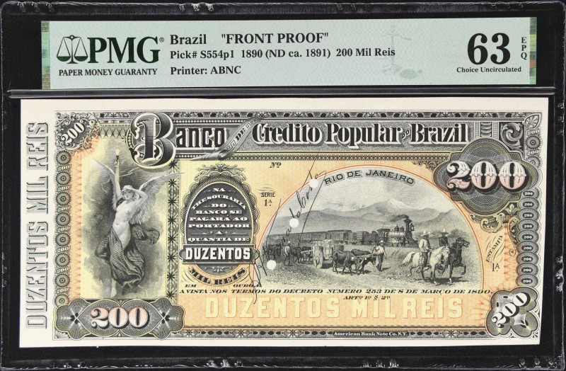 BRAZIL. Lot of (2). Banco Credito Popular do Brazil. 200 Mil Reis, 1890 (ND ca. ...