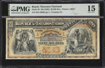 BRAZIL. Thesouro Nacional. 20 Mil Reis, ND (1892). P-40. PMG Choice Fine 15.
One of just two issued notes in the PMG population report of this scarce...