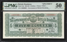Important 1924 British Honduras Specimen
BRITISH HONDURAS. Government of British Honduras. 5 Dollars, 1.5.1924. P-16s. Specimen. PMG About Uncirculat...