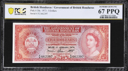 BRITISH HONDURAS. Government of British Honduras. 5 Dollars, 1.1.1973. P-30c. PCGS Banknote Superb Gem Uncirculated 67 PPQ.
Final date of issue for t...