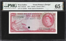 Rare Printer's Design for Non-Existent Issuer
BRITISH WEST INDIES. Currency Board. 1 Dollar, 1957. P-Unlisted. Front Printer's Design. PMG Gem Uncirc...