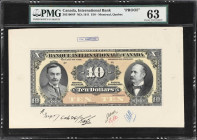 CANADA. Lot of (2). Banque Internationale du Canada. 10 Dollars, 17.10.1911. CH# 385-10-04P. Proofs. PMG Choice Uncirculated 63 & 64.
The middle deno...