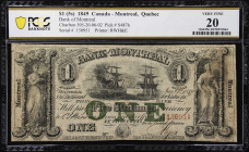 CANADA. Bank of Montreal. 1 Dollar (5 Shillings), 1.1.1849. CH# 505-20-06-02. PCGS Banknote Very Fine 20.
Today one of the largest banks of Canada, t...
