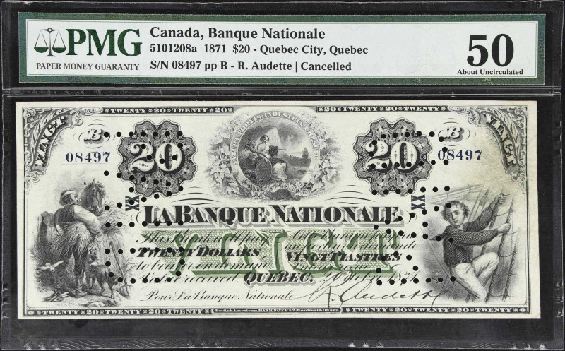 CANADA. Banque Nationale. 20 Dollars, 2.10.1871. CH# 510-12-08a. PMG About Uncir...