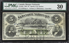 CANADA. Banque Nationale. 5 Dollars, 1.3.1883. CH #510-16-02. PMG Very Fine 30.
A prolific issuer of Chartered Banknotes for over half a century and ...