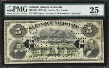CANADA. Banque Nationale. 5 Dollars, 1.3.1883. CH# 510-16-02. PMG Very Fine 25.
Black "GG" overprint. The significance of the black overprint letters...