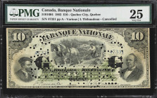 CANADA. Banque Nationale. 10 Dollars, 1.3.1883. CH# 510-16-04. PMG Very Fine 25.
Black "GG" overprint. A very scarce type from this Quebec City issue...