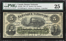 CANADA. Banque Nationale. 5 Dollars, 2.1.1891. CH# 510-18-02. PMG Very Fine 25.
Newly reported, and one of just fourteen 1891 $5 notes of the Banque ...