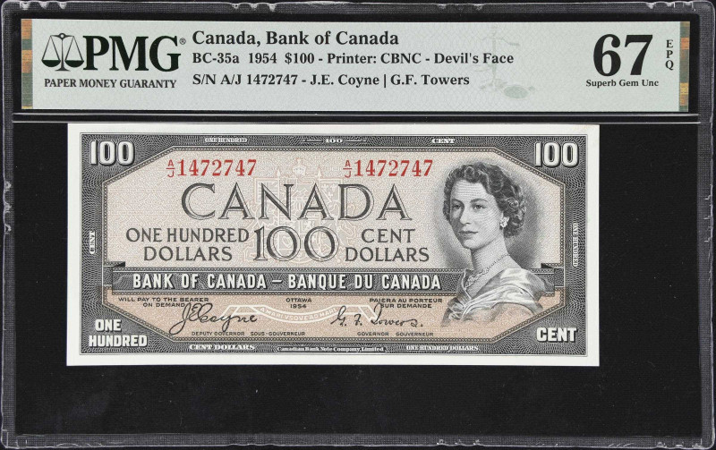 CANADA. Bank of Canada. 100 Dollars, 1954. BC-35a. Devil's Face. PMG Superb Gem ...