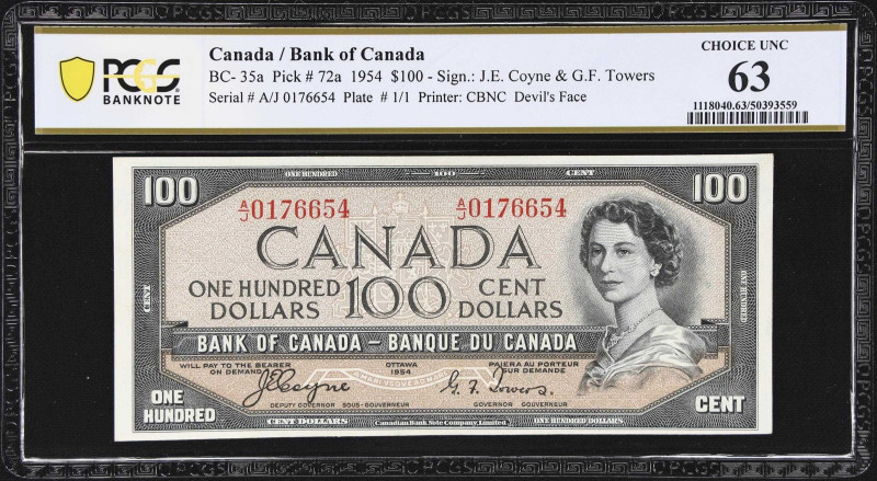 CANADA. Bank of Canada. 100 Dollars, 1954. BC-35a. Devil's Face. PCGS Banknote C...