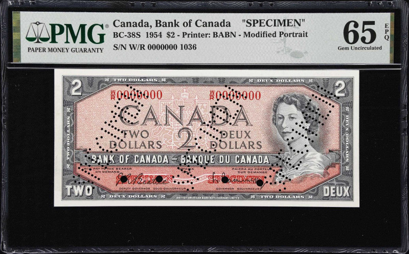 CANADA. Bank of Canada. 2 Dollars, 1954. BC-38s. Specimen. PMG Gem Uncirculated ...