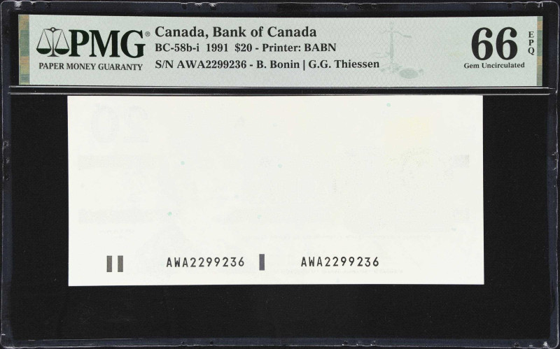 CANADA. Bank of Canada. 20 Dollars, 1991. BC-58b-i. Printing Error. PMG Gem Unci...