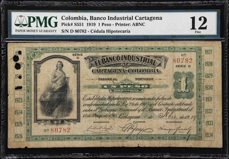 COLOMBIA. Banco Industrial Cartagena. 1 Peso, 1.11.1919. P-S551. DP 8550.2. PMG ...