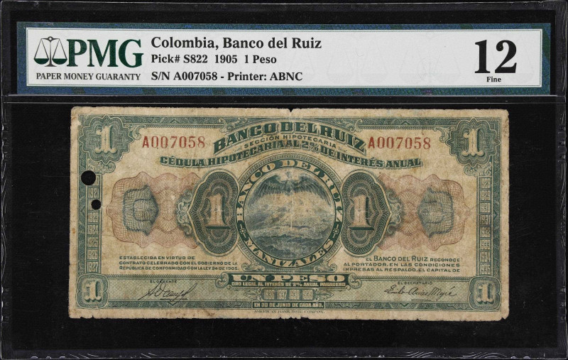 COLOMBIA. Banco del Ruiz. 1 Peso, 1.8.1919. P-S822. DP 8288. PMG Fine 12.
A ver...