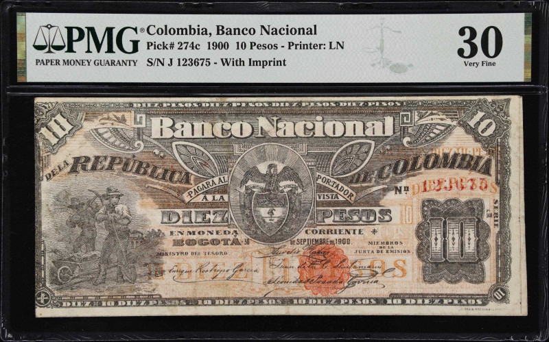 COLOMBIA. Banco Nacional de la Republica de Colombia. 10 Pesos, 30.9.1900. P-274...